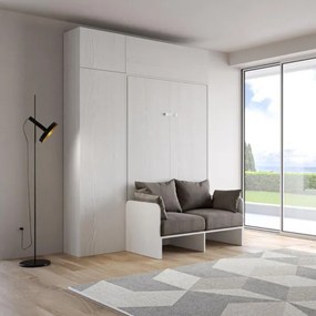 Letto alla francese a scomparsa 140 cm con mobili Bianco KENTARO SOFŔ