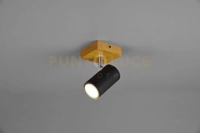 Marley base spot cilindro nero base legno naturale h. 16cm 1 luce a...