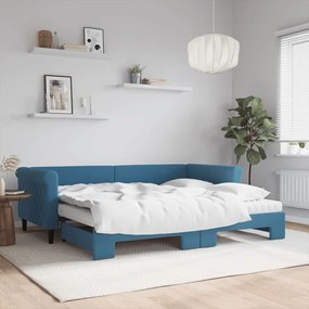 Divano letto estraibile con materassi blu 90x200 cm velluto