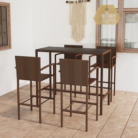 Set da bar da giardino 5 pz in polyrattan marrone