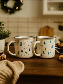 Sinsay - Set di tazze natalizie in ceramica con motivo di alberi di Natale, confezione da 2 - bianco