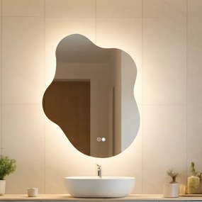 Specchio irregolare con illuminazione, 74×94 cm, bicolore, interruttore touch, tappetino riscaldante