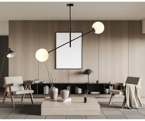 Lampadario 2 Luci Yama In Acciao Nero Con Bracci Regolabili E Vetro Opale