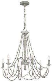 Lampadario Classico Maryville Acciaio Grigio Slavato Legno 6 Luci E14