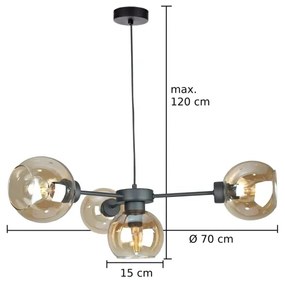 Lampadario a sospensione con filo KALIOPE 4xE27/60W/230V nero/fumé beige