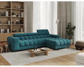 Divano angolare blu allungabile/con contenitore (con penisola a destra/con chaise lounge) con rivestimento in bouclé Felro – ELTAP
