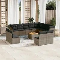 Set Divani da Giardino 13 pz con Cuscini Grigio in Polyrattan 3223932