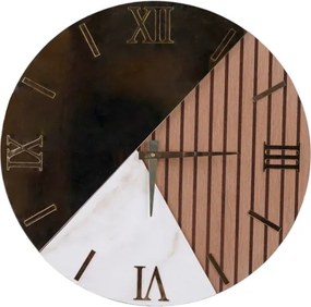 Orologio rotondo 60 cm cannettato noce marmo e specchio