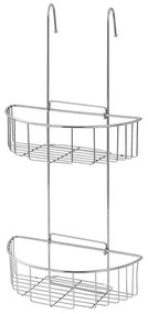 Mensola doccia con 2 ripiani pieghevoli e ganci in acciaio cromato