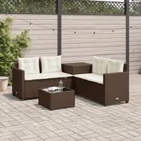 Divano da Giardino con Tavolo e Cuscini a L Marrone Polyrattan 369028