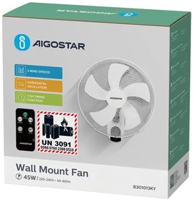 Aigostar -  Ventilatore da parete 45W/230V bianco + +TC
