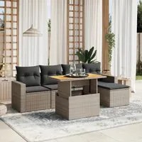 Set Divano da Giardino 6 pz con Cuscini Grigio in Polyrattan 3271291