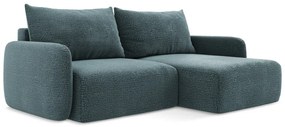 Divano angolare turchese allungabile/con contenitore (con penisola a destra) Kalena – Makamii