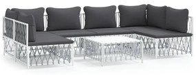 Set salotto da giardino 7 pz con cuscini in acciaio bianco