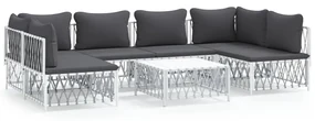 Set salotto da giardino 7 pz con cuscini in acciaio bianco