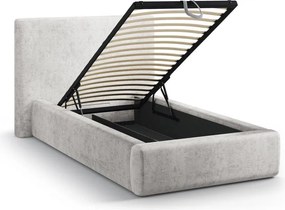 Letto singolo imbottito grigio chiaro con contenitore con rete inclusa 90x200 cm Amy – Micadoni