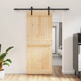 Porta Scorrevole Con Set Hardware 85x210 Cm Legno Massello Pino /