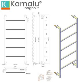 Kamalu - termoarredo scalda salviette 1200x560mm interasse 500 mm kam-d6012c