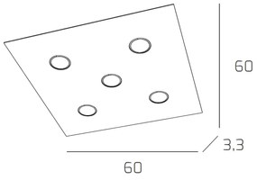 Plafoniera Moderna Quadrata Path Vetro Foglia Rame 5 Luci Gx53