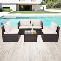 Set Divani da Giardino 5 pz con Cuscini in Polyrattan Marrone cod mxl 35648