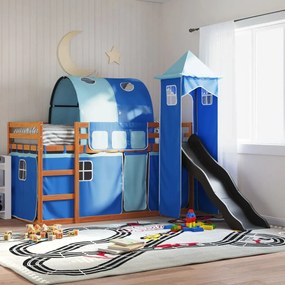 Letto A Castello Con Scivolo E Tende Blu 90x200 Cm /