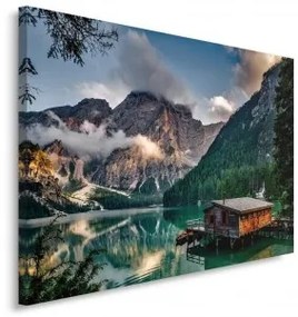 Quadro su tela, Montagne Casa Lago Natura 100x70