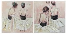 Quadro DKD Home Decor Dancers 100 x 3,5 x 100 cm Ballerina Classica Romantico (2 Unità)