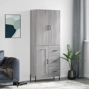 Credenza Grigio Sonoma 69,5x34x180 cm in Legno Multistrato