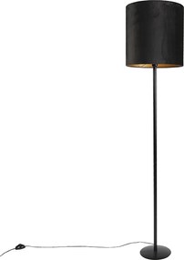 Lampada da terra nera con paralume in velluto nero con oro 40 cm - Simplo