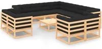 Set Salotto Giardino 12pz Cuscini Antracite Legno Massello Pino 3083862