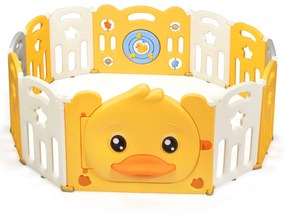 Costway Box pieghevole per interno ed esterno per bambini, Centro attività sicuro con disegno di anatroccolo giallo
