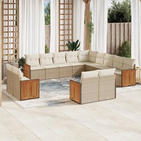 Set divano da giardino 13 pz con cuscini beige in polyrattan