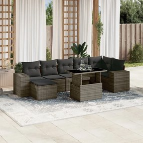 Set divano da giardino 8 pz con cuscini grigio in polyrattan