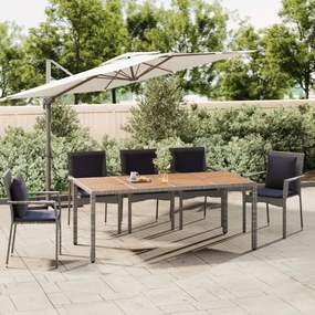 Tavolo giardino piano legno grigio polyrattan e massello acacia