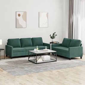 Set Di Divani 2 Pz Con Cuscini Verde Scuro İn Velluto /