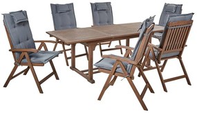 Set da giardino con 6 sedie legno di acacia scuro con cuscini grigi  AMANTEA Beliani