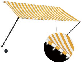 Tenda da Sole Retrattile con LED 250x150 cm Giallo e Bianco