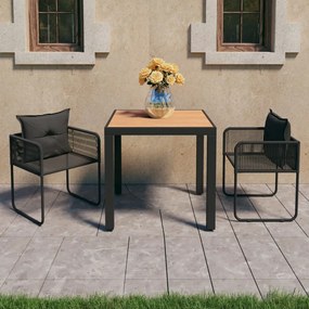 Set da pranzo da giardino 3 pz in rattan pvc nero e marrone