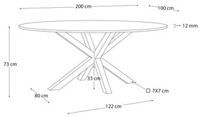 Kave Home - Tavolo ovale Argo di vetro nero opaco e gambe in acciaio inossidabile Ã˜ 200 x 100 cm