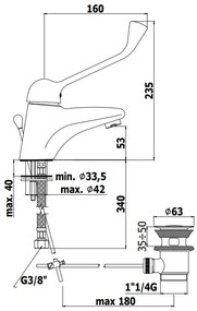 Paffoni Duemila Du300 Miscelatore Lavabo Con Leva Clinica e scarico automatico 1”G Cromo