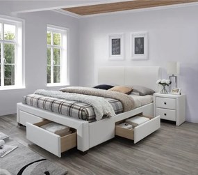 Letto Modena 2 imbottito in ecopelle bianco - 160x200 cm