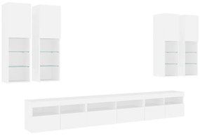 Set Mobili TV a Muro 7 pz con Luci LED Bianco