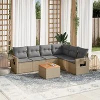 Set Divani da Giardino 7 pz con Cuscini Beige in Polyrattan 3224582