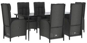 Set da pranzo da giardino 7 pz nero con cuscini in polyrattan
