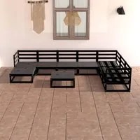 Set Divani da Giardino 8 pz Nero in Legno Massello di Pino 3075713