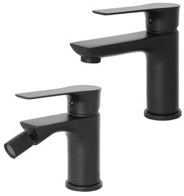 Set miscelatori lavabo e bidet Flat nero opaco con piletta click clack