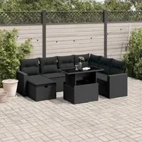 Set Divani da Giardino con Cuscini 8 pz Nero in Polyrattan 3274835