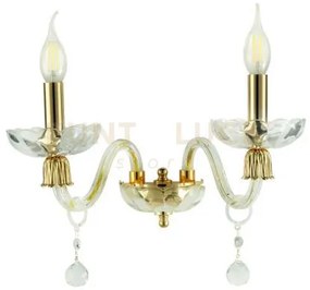 Applique roxanne 2 luci attacco e14 l.30cm  h.22cm cristallo e oro