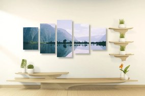 Quadri 5 pezzi – Scenario dipinto del lago di montagna