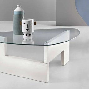 Tavolino da caffč piano in vetro base legno CASTORE Bianco